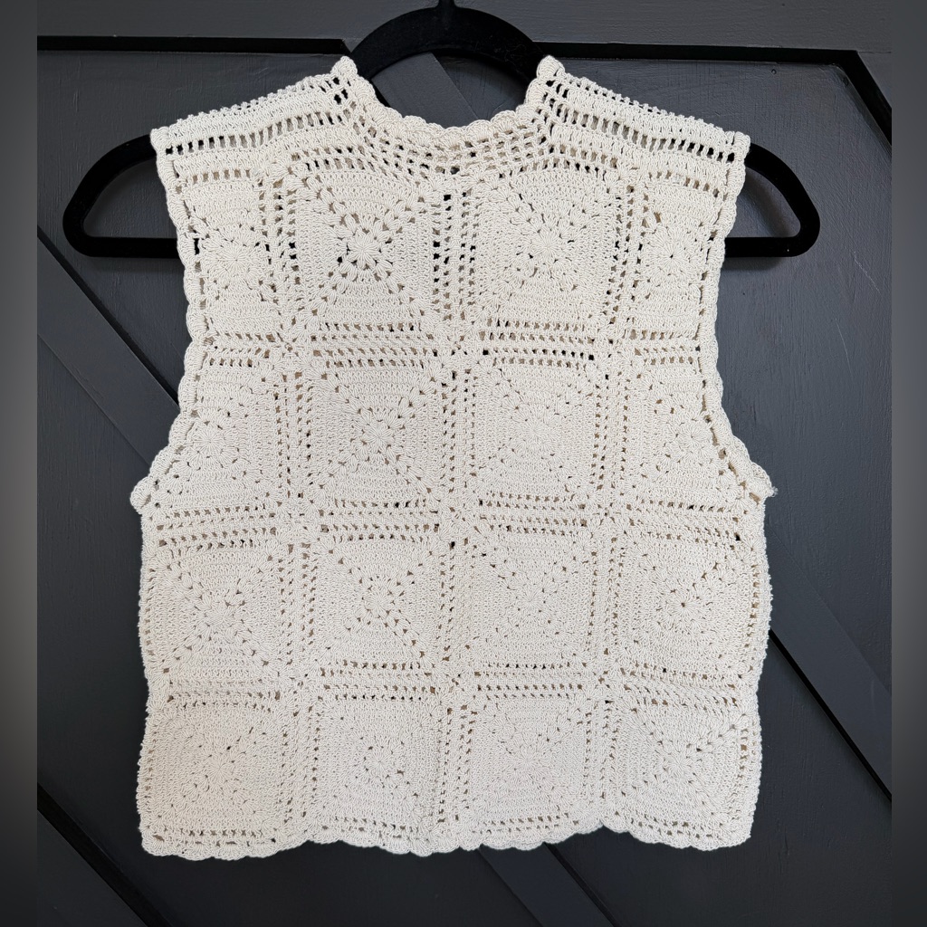 Magali Pascal Crochet Granny Square Top In Cream, Size Small